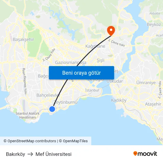 Bakırköy to Mef Üniversitesi map