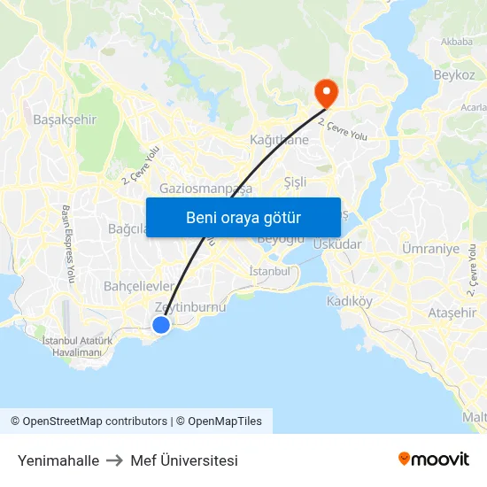 Yenimahalle to Mef Üniversitesi map