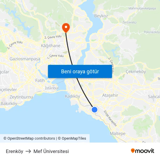 Erenköy to Mef Üniversitesi map