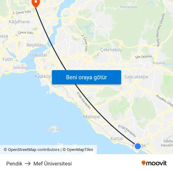 Pendik to Mef Üniversitesi map