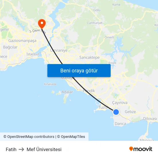Fatih to Mef Üniversitesi map