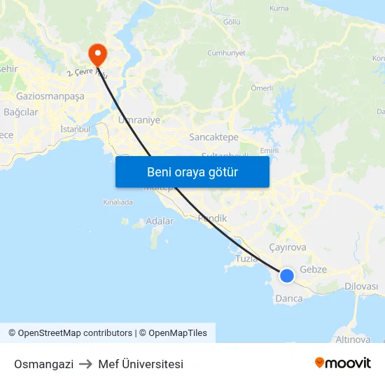 Osmangazi to Mef Üniversitesi map