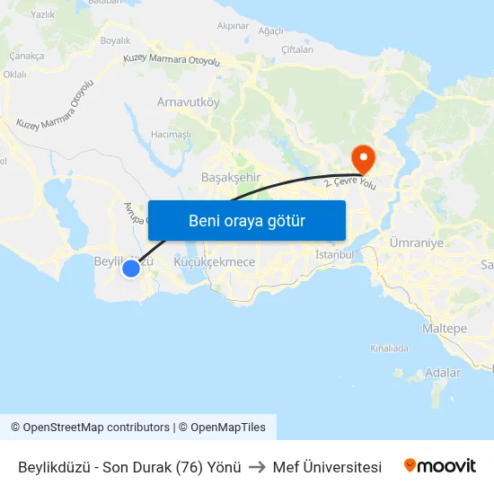 Beylikdüzü - Son Durak (76) Yönü to Mef Üniversitesi map