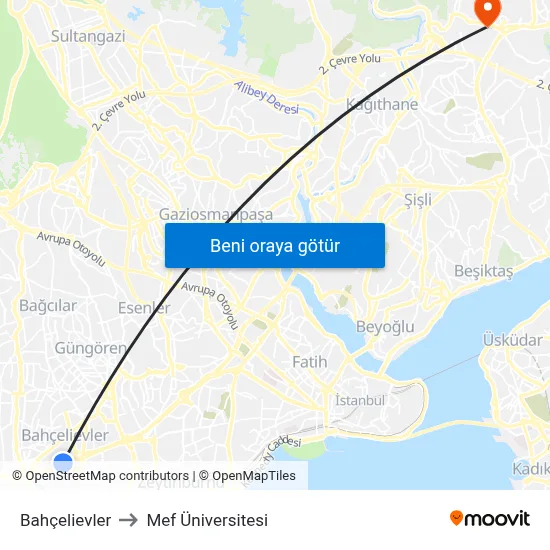 Bahçelievler to Mef Üniversitesi map