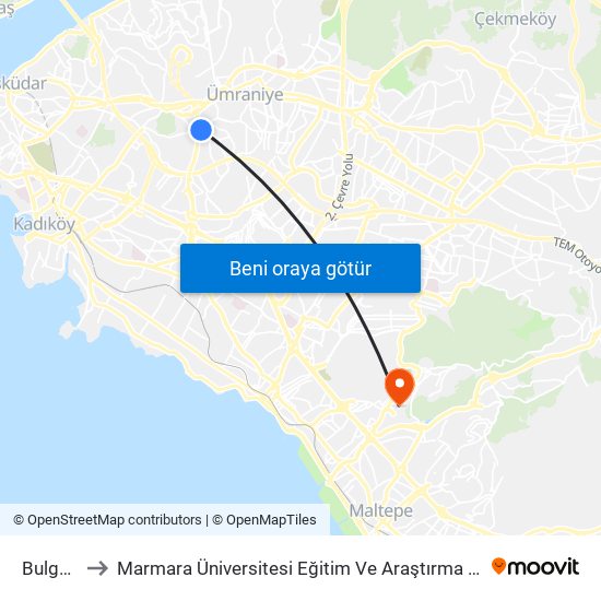 Bulgurlu to Marmara Üniversitesi Eğitim Ve Araştırma Hastanesi map