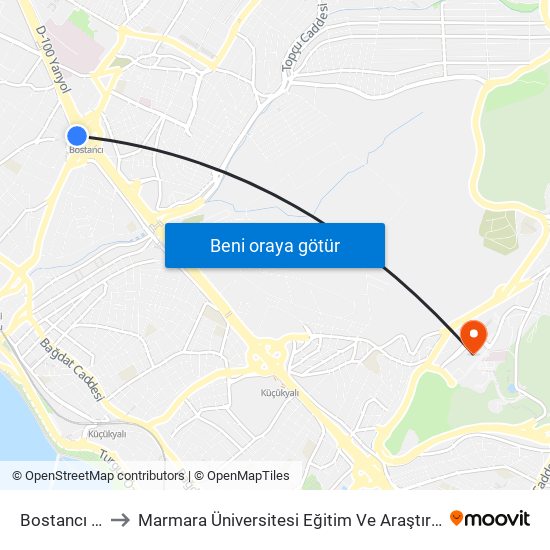 Bostancı (M4) to Marmara Üniversitesi Eğitim Ve Araştırma Hastanesi map