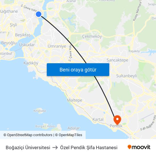 Boğaziçi Üniversitesi to Özel Pendik Şifa Hastanesi map