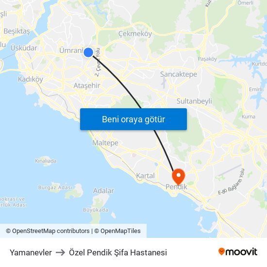 Yamanevler to Özel Pendik Şifa Hastanesi map