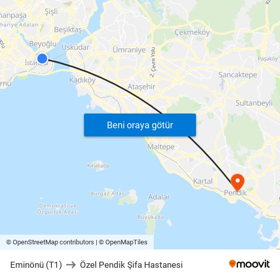 Eminönü (T1) to Özel Pendik Şifa Hastanesi map