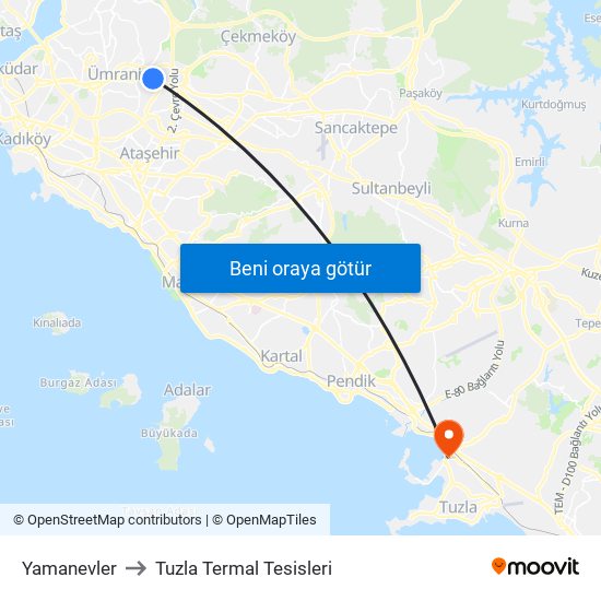 Yamanevler to Tuzla Termal Tesisleri map