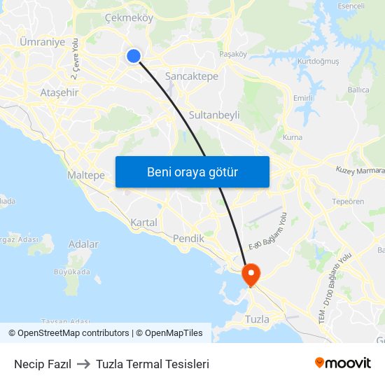 Necip Fazıl to Tuzla Termal Tesisleri map