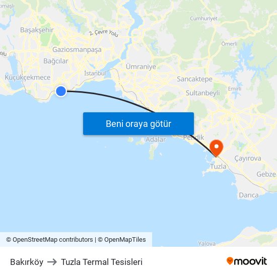 Bakırköy to Tuzla Termal Tesisleri map