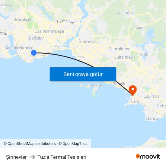 Şirinevler to Tuzla Termal Tesisleri map