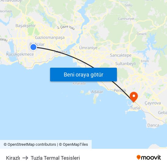 Kirazlı to Tuzla Termal Tesisleri map