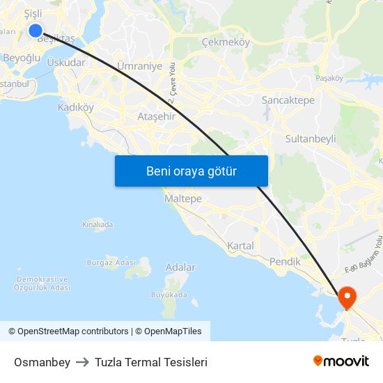 Osmanbey to Tuzla Termal Tesisleri map
