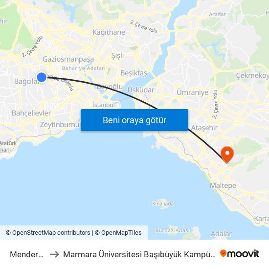 Menderes to Marmara Üniversitesi Başıbüyük Kampüsü map