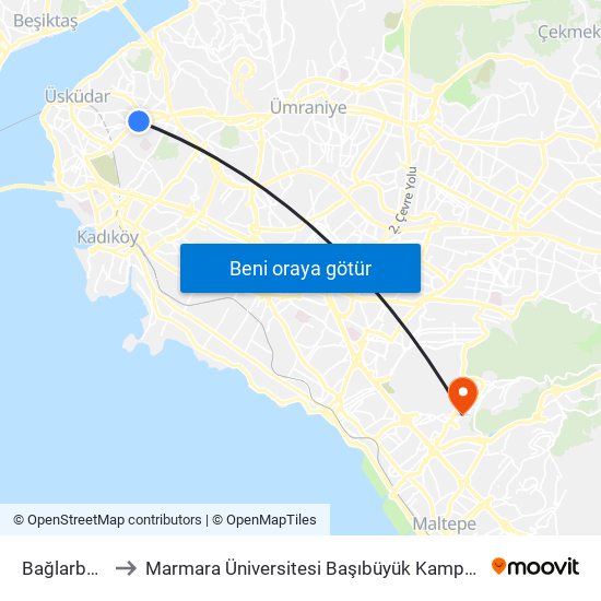 Bağlarbaşı to Marmara Üniversitesi Başıbüyük Kampüsü map