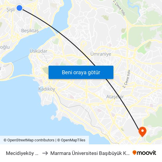 Mecidiyeköy (M7) to Marmara Üniversitesi Başıbüyük Kampüsü map