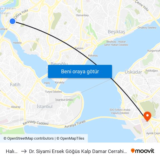 Halıcıoğlu to Dr. Siyami Ersek Göğüs Kalp Damar Cerrahisi Eğitim Ve Araştırma Hastanesi map