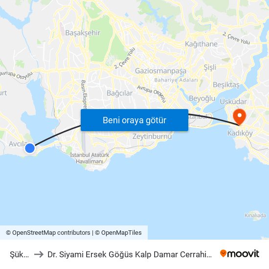 Şükrübey to Dr. Siyami Ersek Göğüs Kalp Damar Cerrahisi Eğitim Ve Araştırma Hastanesi map
