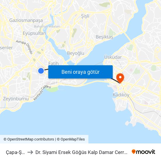 Çapa-Şehremini to Dr. Siyami Ersek Göğüs Kalp Damar Cerrahisi Eğitim Ve Araştırma Hastanesi map