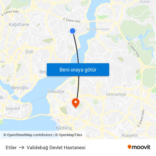 Etiler to Validebağ Devlet Hastanesi map