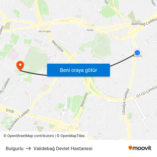 Bulgurlu to Validebağ Devlet Hastanesi map