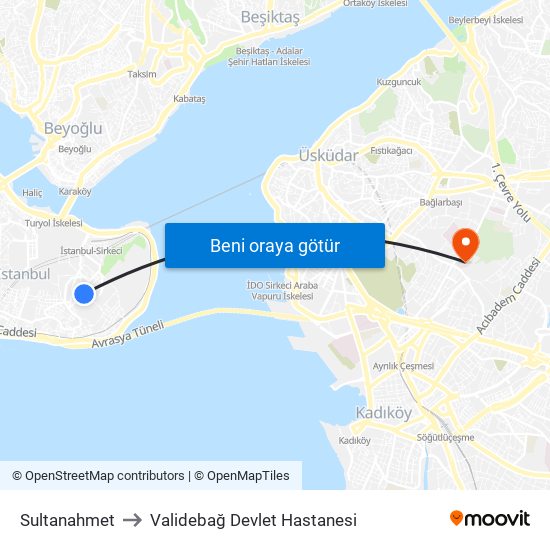 Sultanahmet to Validebağ Devlet Hastanesi map