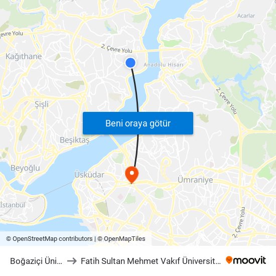 Boğaziçi Üniversitesi to Fatih Sultan Mehmet Vakıf Üniversitesi Eğitim Fakültesi map