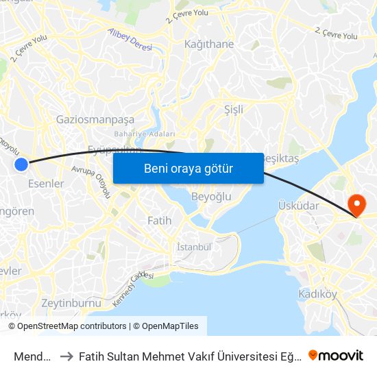 Menderes to Fatih Sultan Mehmet Vakıf Üniversitesi Eğitim Fakültesi map