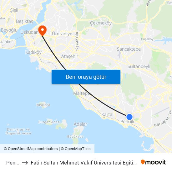 Pendik to Fatih Sultan Mehmet Vakıf Üniversitesi Eğitim Fakültesi map