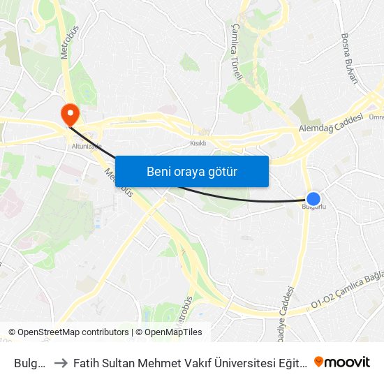 Bulgurlu to Fatih Sultan Mehmet Vakıf Üniversitesi Eğitim Fakültesi map