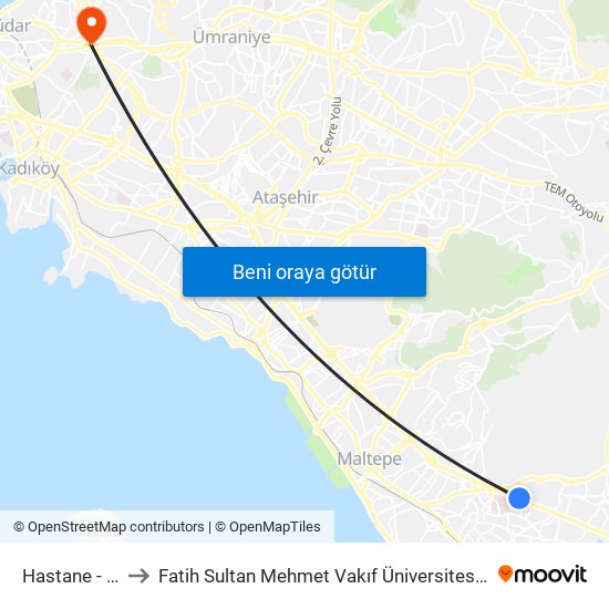 Hastane - Adliye to Fatih Sultan Mehmet Vakıf Üniversitesi Eğitim Fakültesi map