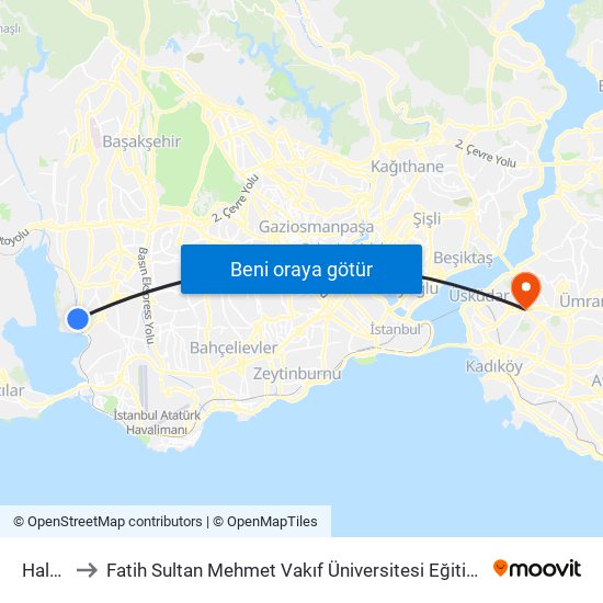 Halkalı to Fatih Sultan Mehmet Vakıf Üniversitesi Eğitim Fakültesi map