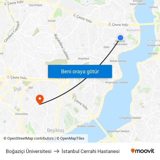 Boğaziçi Üniversitesi to İstanbul Cerrahi Hastanesi map