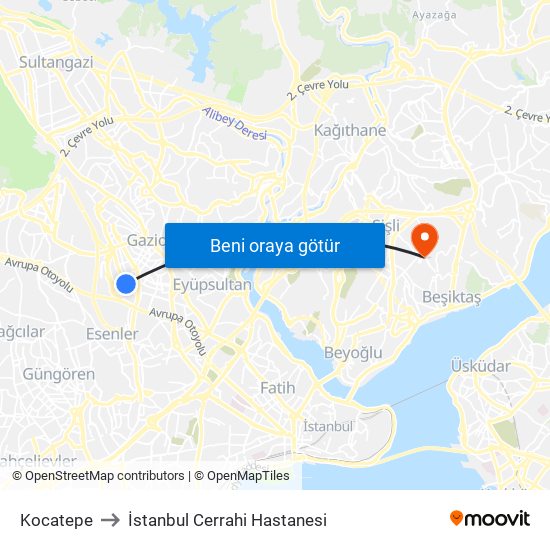 Kocatepe to İstanbul Cerrahi Hastanesi map