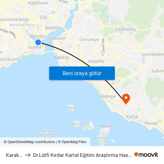Karaköy to Dr.Lütfi Kırdar Kartal Eğitim Araştırma Hastanesi map