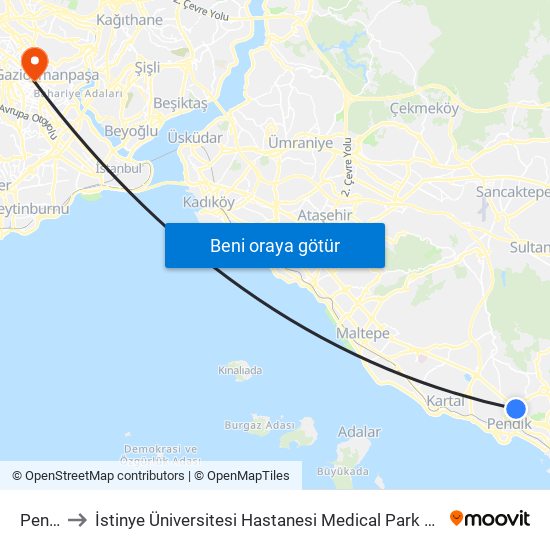 Pendik to İstinye Üniversitesi Hastanesi Medical Park Gaziosmanpaşa map