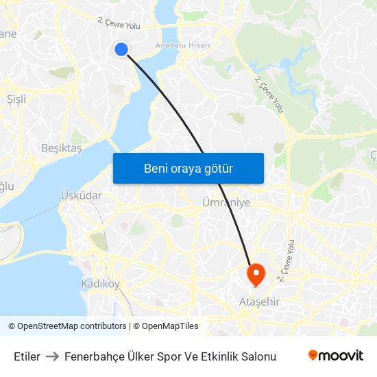 Etiler to Fenerbahçe Ülker Spor Ve Etkinlik Salonu map