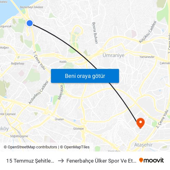 15 Temmuz Şehitler Köprüsü to Fenerbahçe Ülker Spor Ve Etkinlik Salonu map