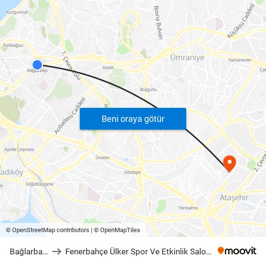 Bağlarbaşı to Fenerbahçe Ülker Spor Ve Etkinlik Salonu map