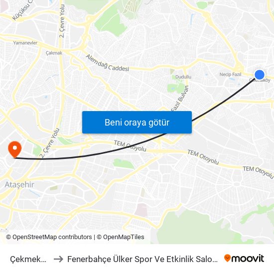 Çekmeköy to Fenerbahçe Ülker Spor Ve Etkinlik Salonu map