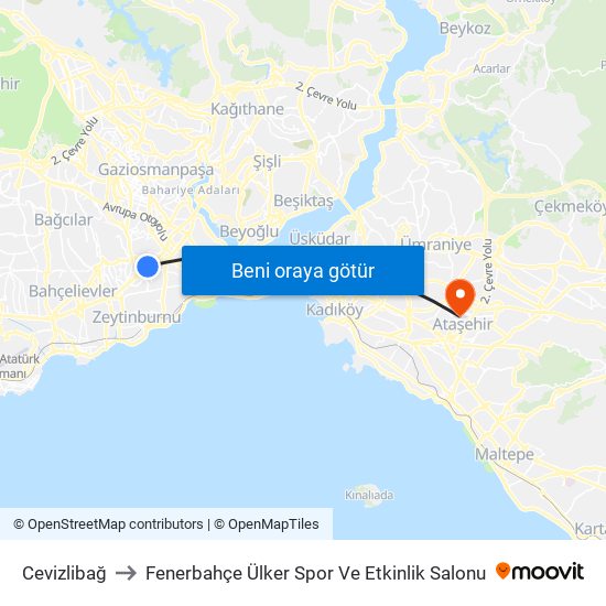 Cevizlibağ to Fenerbahçe Ülker Spor Ve Etkinlik Salonu map