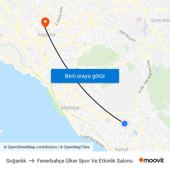 Soğanlık to Fenerbahçe Ülker Spor Ve Etkinlik Salonu map