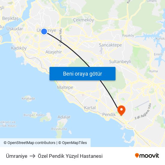 Ümraniye to Özel Pendik Yüzyıl Hastanesi map