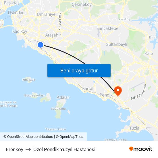 Erenköy to Özel Pendik Yüzyıl Hastanesi map