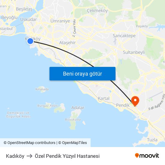 Kadıköy to Özel Pendik Yüzyıl Hastanesi map