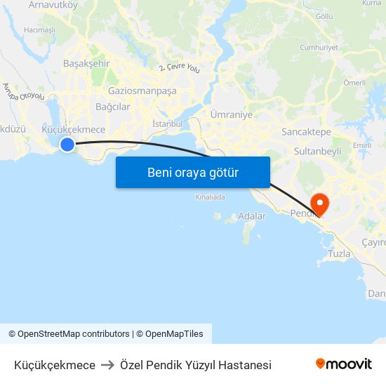 Küçükçekmece to Özel Pendik Yüzyıl Hastanesi map