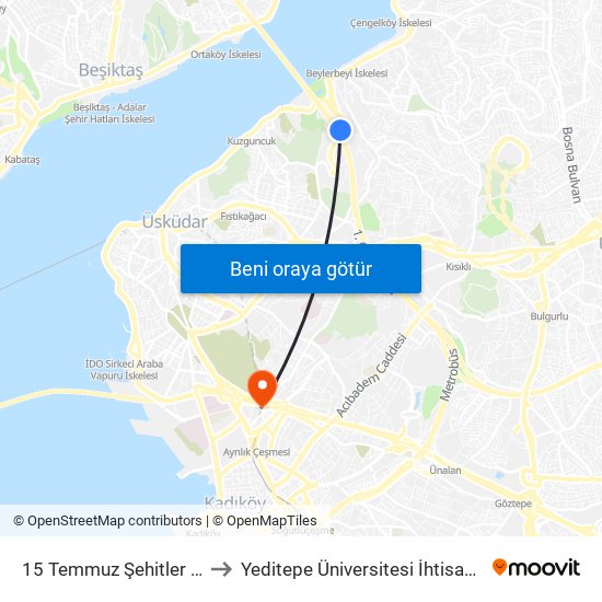 15 Temmuz Şehitler Köprüsü to Yeditepe Üniversitesi İhtisas Hastanesi map