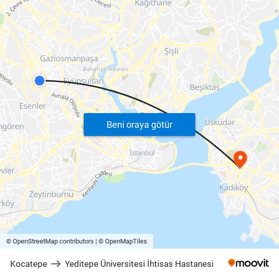 Kocatepe to Yeditepe Üniversitesi İhtisas Hastanesi map